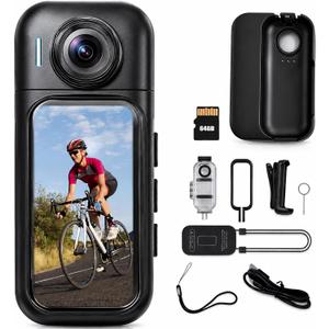 4K Thumb Action Camera, 64GB POV Helmet Cam | 180° Rotating Lens, Hands-Free Wearable Body Camera for Cycling, Motorcycle, Traveling, Tiny Size, Touchscreen