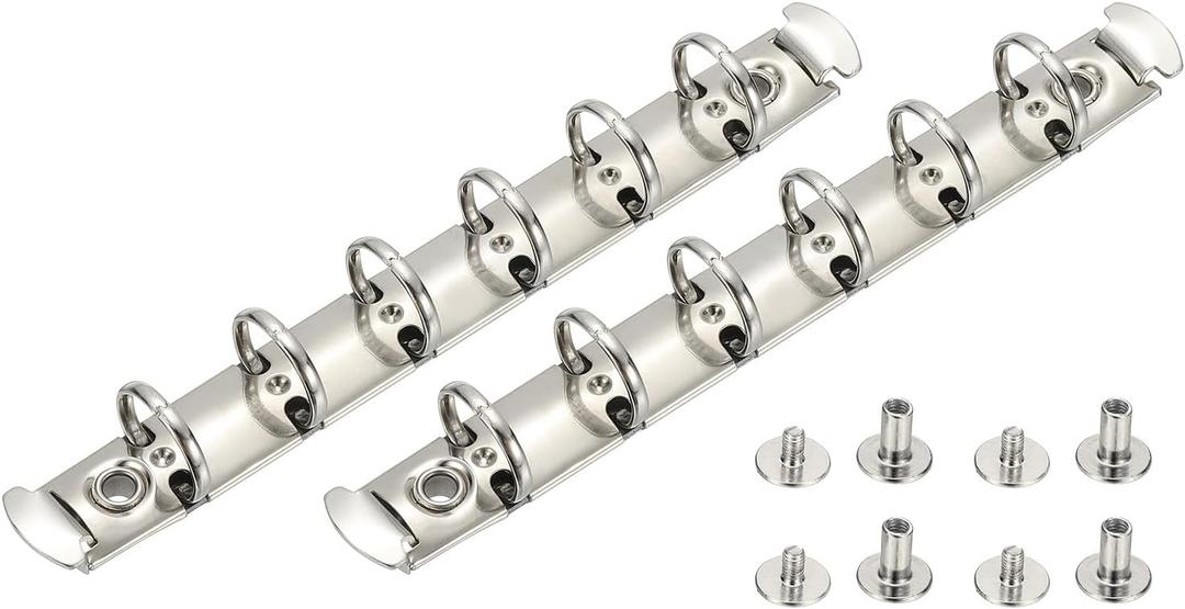 PATIKIL A7 6 Hole Ring Binder Mechanisms, 2 Set 0.6" O Ring Replacement Binder Planner Loose Leaf Binding Spines with Switches for Organizers DIY Fill Paper Storage Folder, 15mm Silver