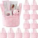 Zhehao 12 Pcs Small Pink Bow Gift Bags, 4.7"x2.9" Mini Baby Shower Candy Basket with Handle Fillable Pink Baby Shower Favors for Guests and Table Centerpieces Candy Party Supply