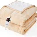 Homemate Electric Heated Blanket Twin - 62"x84" Heating Bed Blankets Throw with 10 Heating Levels 8 Hours Auto Off Fast Heating Over-Heated Protection Ultra Soft Warm Flannel ETL Certified Beige