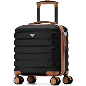 Flight Knight Carry On Suitcase 16.25x13.5x8 Hardside TSA Lock USB Port Lightweight Luggage Silent Double Spinner Wheels Maximum Underseat Carry-On Bag For Virgin South West Approved Black/Tan