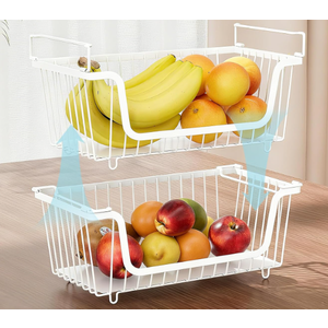GAOKASE 4 Pcs Stackable Wire Baskets for Pantry Organizers and Storage,Vegetable Fruit Basket for Countertop,Kitchen Storage Metal Baskets,Produce Potato Onion Storage Bin,White