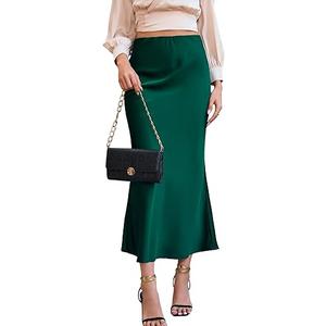 Women's Satin Elegant Fishtail Midi Skirts Silk Elastic High Waisted for Party Wedding Cocktail Large