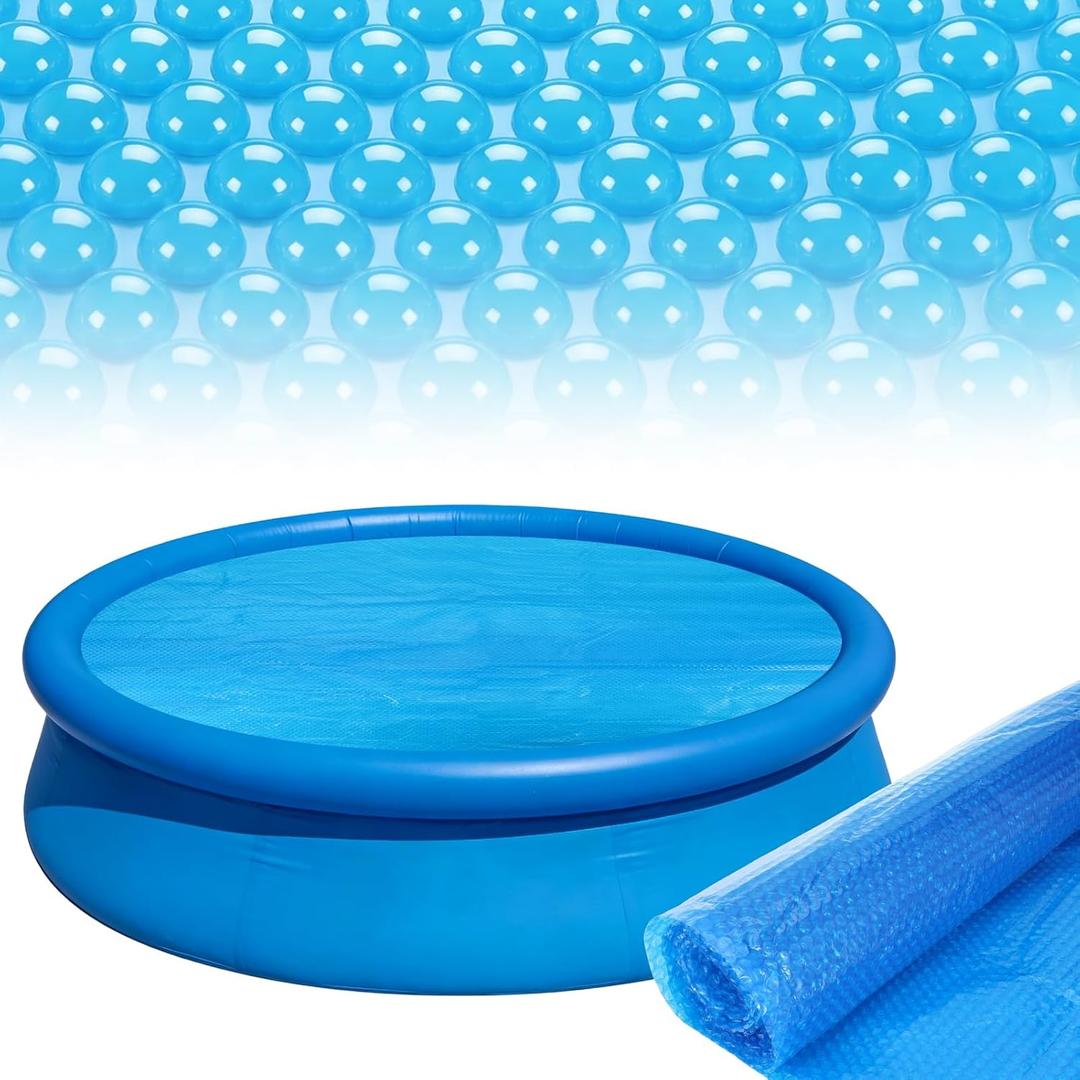 15ft Round Pool Solar Cover for Inground & Above Ground Pools Solar Pool Heater with Bubbles with Bubbles Dustproof Cover Solar Pool Hot Tub Floating Thermal Blanket Insulates Pool Water, Blue