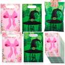 Marspark 120 Pcs Pink and Green Party Bags, Double-sided Princess & Witch Theme Pink Bow Green Witch Hat 6.5 x 9.8 Inch Gift Candy Treat Goodie Bags for Magical Birthday, Baby Shower, and Party Favors