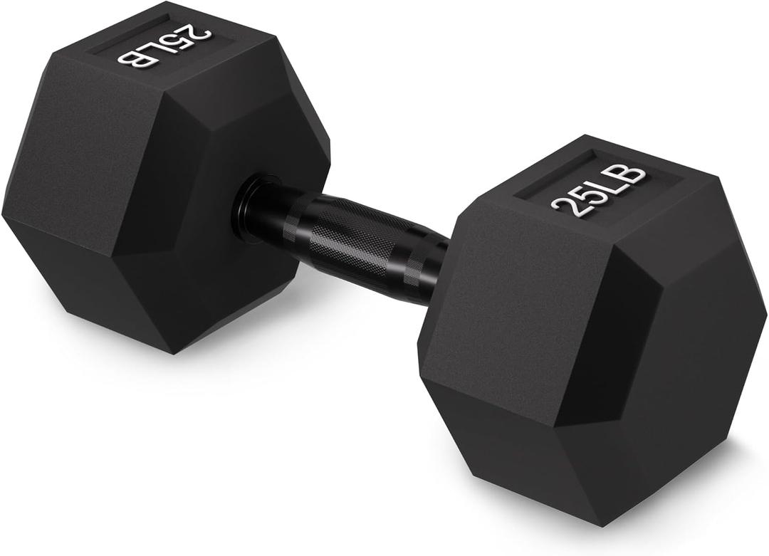 25lb Fitvids Rubber Encased Exercise & Fitness Hex Dumbbell, Hand Weights with Anti-Slip Metal Handle for Home Gym, Multiple Sizes