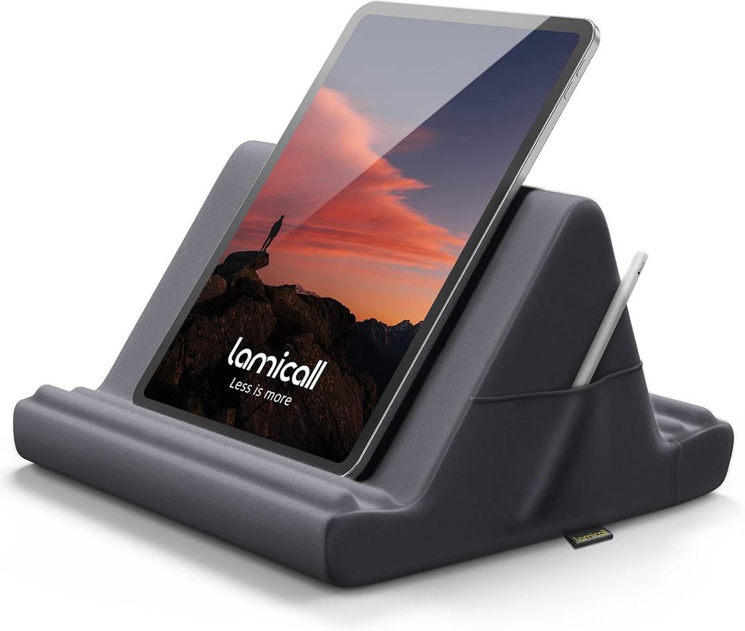 Lamicall Tablet Pillow Holder, Pillow Soft Pad - Tablet Stand Dock for Lap, Bed and Desk with Pocket & 4 Viewing Angles, for iPad Pro 11, 10.5, 12.9, Air Mini, Kindle, 4-13" Devices, Gray