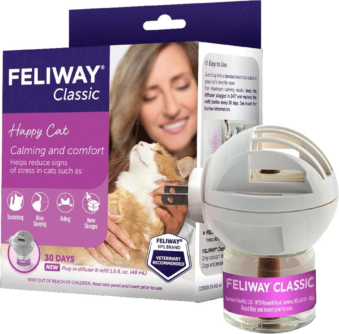FELIWAY Classic 30 Day Cat Calming Plug In Pheromone Diffuser Starter Kit, 48ml - Helps Reduce Common Signs of Stress in Cats & Kittens, Enhanced Calming (Purple)