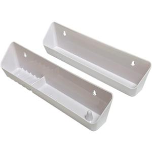 Bueyfolt 14" Kitchen Sink Front Tip-Out Accessory Trays with Mounting Screws, White, 2 Pack (Conventional Open Tray and Accessory Tray with Ring Holder and Soap Dish) 