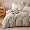 BFS HOME Linen Duvet Cover King Size - Soft Breathable Cotton Linen Blend, 3-Pieces Bedding Set with 2 Pillowcases, Stonewashed Texture, Khaki, All-Season Comfort