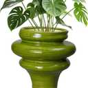 Ceramic Pot for Plants 11 Inch - Plant Pot for Indoor Outdoor, Decorative Bonsai Planter with Drainage Hole, Flower Pots for Office, Gift for Men Women, Green