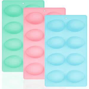 8 Cavity Silicone Egg Molds Set of 2 for Easter Silicone Egg Pan Baking Supplies for Cake Decorating Chocolate Candy (3, Pink, Green and Blue)