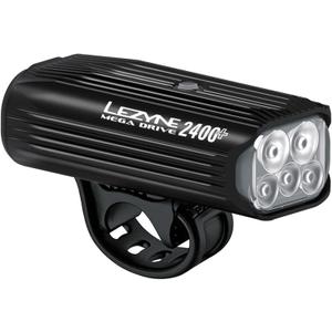 LEZYNE Mega Drive Bicycle USB Rechargeable Durable Weather-Resistant IPX7 White LED Front Light with Multiple Solid & Flash Modes | Integrated Silicone Rubber Strap Mount | 2400/1800 Lumens Options