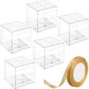 JOERSH 3x3x3 Inches Clear Favor Boxes with Gold Gift Ribbons 30 PCS Transparent Plastic 3 Inch Mini Cube Gift Packaging Box for Party favors, Treats and Minigifts