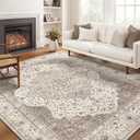 Washable Rug 8x10 Area Rugs for Living Room Bedroom Dining Room Home Office Floor Decor -Stain & Fade Resistant Non Slip Backing Carpet,Ultra-Thin Vintage Large Carpets (Brown/Beige,8'x10')