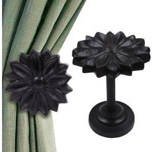 The Metal Magician Wall Mounted Floral Curtain Holdbacks (Pack of 2) - Boho Flowery Curtain Holders for Living Room, Bedroom, Office Drapes - Farmhouse Tiebacks for Curtains (Black Blossom)