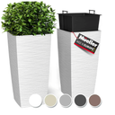 Mueller M-Resin Heavy Duty Tall Planters for Outdoor Plants, Indoor Grande Plant Pots, Boxes, Trees, Flower Pots, 2-Piece Set, 24”, Modern Design, Built-in Drainage, Front Porch Decor, White