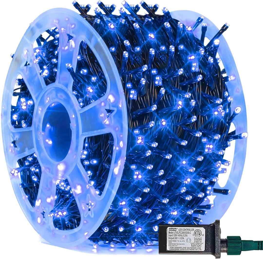 FUNPENY 164FT 500 LED Christmas Indoor Outdoor Decorative String Lights, 8 Modes Waterproof Plug in Green Wire LED Fairy Light for Christmas Party Wedding Garden Home Decoration (Blue)