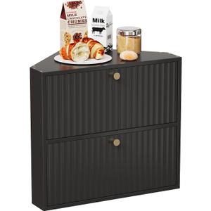 Corner Bread Box for Kitchen Countertop Bamboo Two Layer Large Capacity Bread Storage Bin Vintage Storage for Homemade Bread (Black)