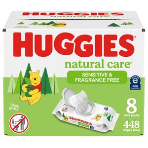 Huggies Natural Care Sensitive Baby Wipes, Unscented, Hypoallergenic, 99% Purified Water, 8 Flip-Top Packs (448 Wipes Total) (56 Count (Pack of 8))