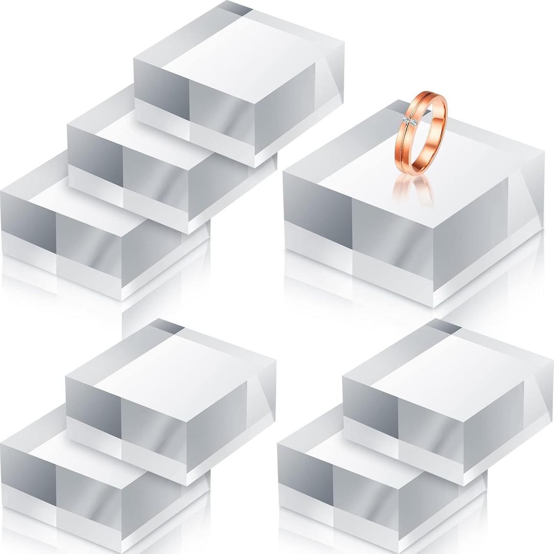 Remerry 8 Pieces Acrylic Display Block 2 x 2 x 1 Inch Clear Polished Acrylic Square Display Cube Block Stand Holder for Rings Jewelry Ornaments