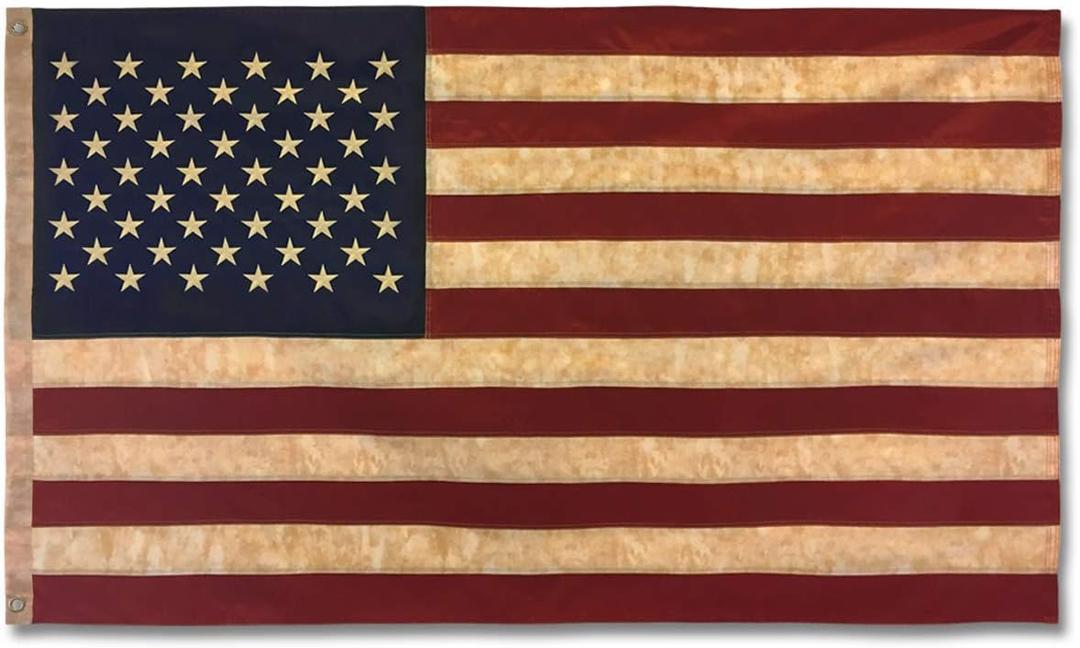 Embroidered Vintage American Flag- Premium Quality Oxford Poly - 3'x5' Vintage Heritage Edition w/Grommets Durable Fade Resistant Outdoor Display for House Yard Porch Wall Patriotic Decor