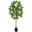 Briful Artificial Plants Indoor 5.09ft Fake Tropical Plumeria Flowers Tree in Black Pot Hawaiian Yellow Plumeria Faux Frangipani Tree Potted Floor Plant for Home Office Wedding Decor