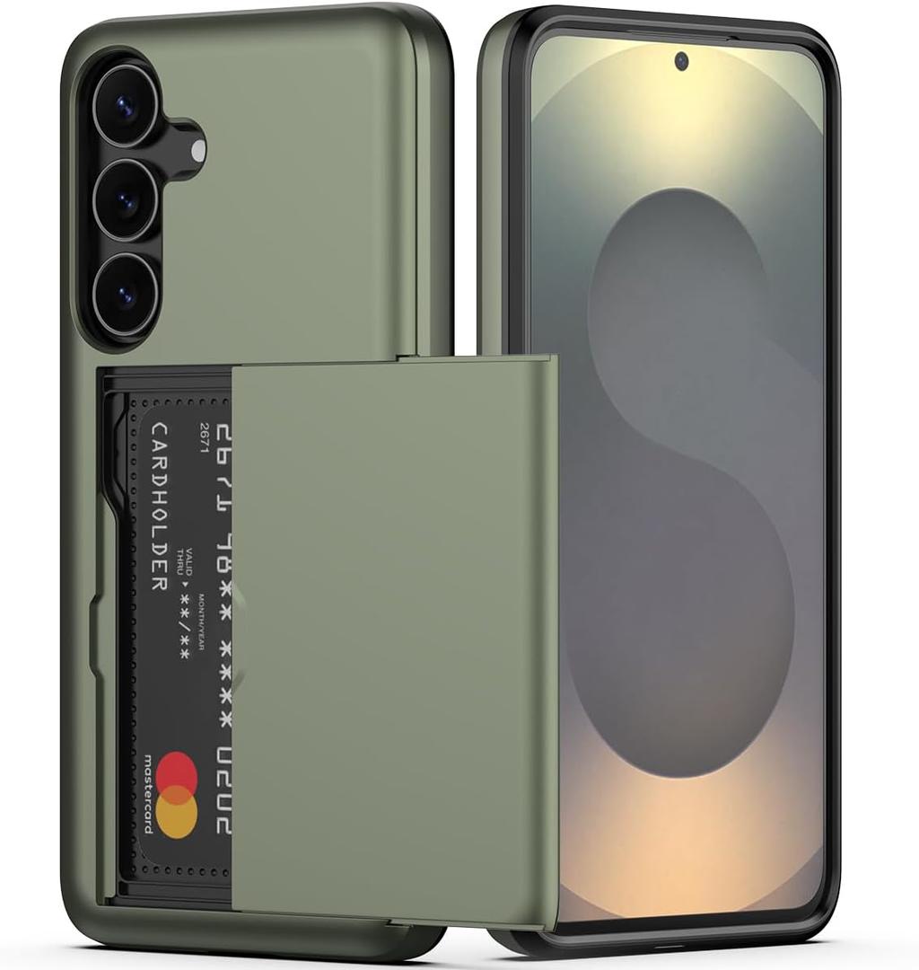 Nvollnoe for Samsung Galaxy S25 FE Case with Card Holder Dual Layer Heavy Duty Protective Cover Hidden Card Slot Slim Wallet Case for Samsung S25 FE 6.7''(Green)