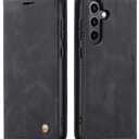 QLTYPRI Case for Samsung Galaxy S25, Vintage PU Leather Wallet Case Card Slot Kickstand Magnetic Closure Shockproof Flip Folio Cover for Samsung Galaxy S25 - Black