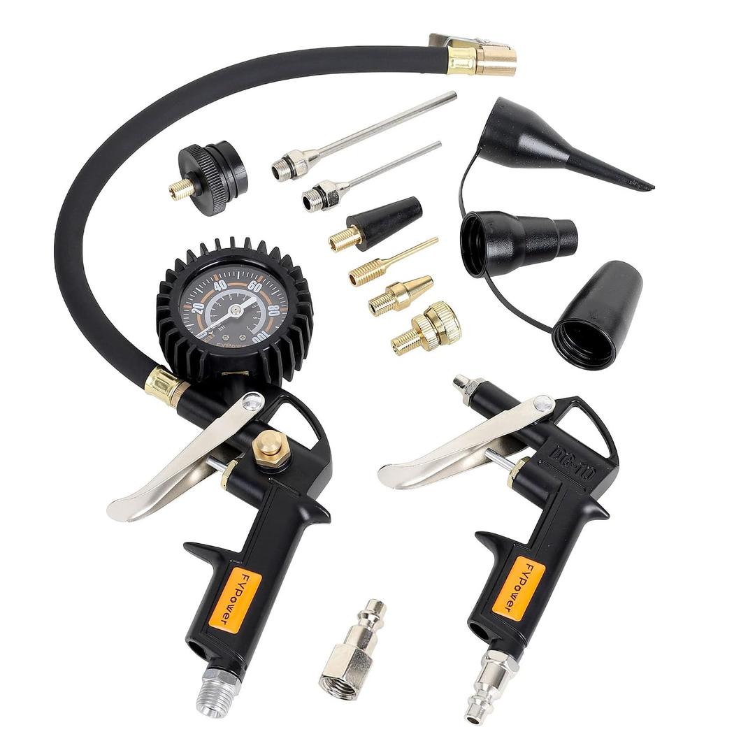 10 Pieces Heavy Duty Air Compressor Accessory Kit, 100PSI Tire Inflator with Gauge, Air Blow Gun and Air Nozzles, 1/4" NPT Air Tool Kit