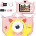Kids Camera with Flashlight & 2.4in Screen, 1080P Dual Lens Toddler Camera- Christmas Birthday Gift for 3-12 Year Old Girls Boys, Kids Digital Camera with 32GB Card & Shockproof Case (Pink)
