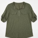 3/4 Length Sleeve Womens Striped Tops Zipper V Neck Collared Blouses Business Casual Tunics 2026 Spring Trendy, 4XL