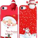 RUMDEY 2 Pack Cute Christmas Case for iPhone 8/7/SE 2020/SE 2022",Red 3D Doll Santa Snowman Merry Christmas Pattern Soft Silicone TPU Pretty Flexible Protective Funda for Kid Girls Women
