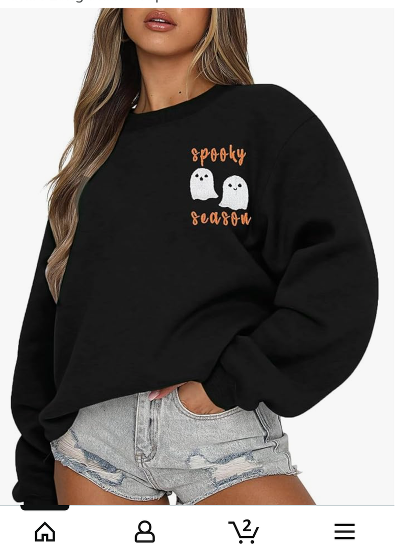 Halloween Sweatshirt Women Crewneck Spooky Season Sweatshirts Cute Ghost Graphic Pullover Shirt Long Sleeve Tops Large