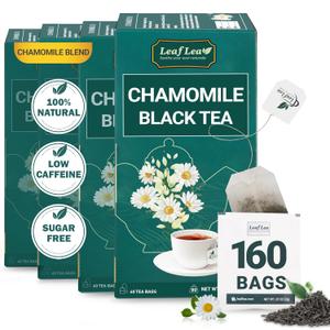 LeafLea Black Tea Blend with Chamomile - Premium 160 Manzanilla Tea Bags (Pack of 4) For Relaxation, Chamomile Tea For Digestive Comfort, Stress Reduction, Non-GMO, Vegan