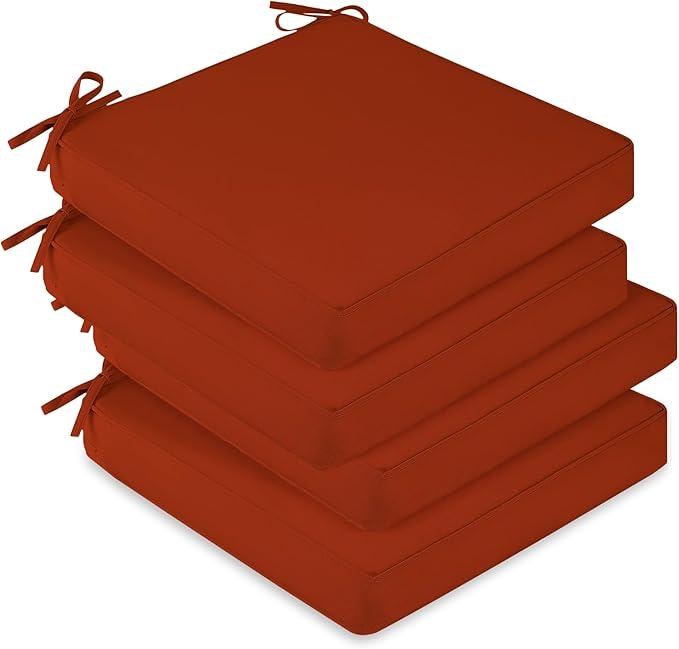 Basic Beyond Outdoor Chair Cushions Set of 6, Square Corner Outdoor Cushions for Patio Furniture, Water Resistant Patio Chair Cushions with 2 Ties, 18.5x16x3, Brick Red