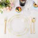 U-QE 100PCS Clear Gold Plastic Plates - Disposable Heavy Duty Clear Plates with Gold Rim Including 50PCS 10'' Dinner Plates & 50PCS 7.5'' Dessert Plates Perfect for Party, Weddings