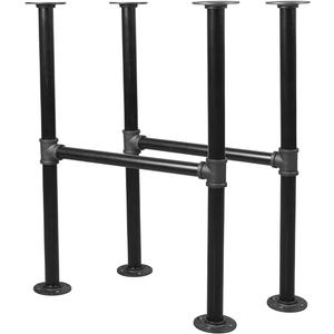 28'' x 14'' H-Shape Industrial Pipe Table Leg Set - Iron Base LegsCoffee & End Tables, Desks, Nightstand - Vintage, Mid-Century Modern Aesthetic - Dark Grey Black Rough Pipes