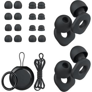 2 Pairs of Ear Plugs for Sleeping,Reusable Hearing Protection Earplugs with 8 Pairs Ear Tips & One Connector Cord,Soft Ear Plugs for Noise Reduction,Concert,Musician & Work - 25dB-30dB