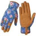 Garden Gloves for Women - Breathable leather Floral Gardening Gloves with Grip, Thorn-Proof Puncture-Resistant Work Gloves for Weeding, Digging, Planting, Raking and Pruning, Green Flower