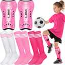 Liliful 4 Pcs Soccer Shin Guards Set for Girl Kids Youth Include 1 Shin Guards & 3 Sport Socks Protective Lightweight Gear Leg Pads Gear for 3-15 Girls Boy Children Teens (Small)