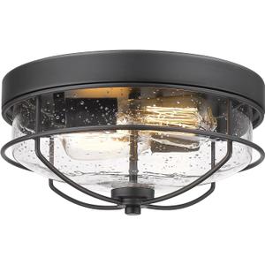 HWH INVESTMENT Flush Mount Ceiling Light Fixtures, 12 inch 2-Light Farmhouse Close to Ceiling Light Fixture with Seeded Glass Shade, Sand Black Finish, 5HTJ7-F BK