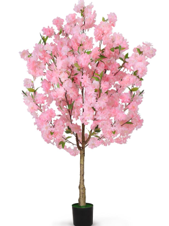 OUSHENG 2 Pack Artificial Cherry Blossom Tree, Fake Plants Indoor Decor, Faux Pink Sakura Flowers for Living Room Home House Entryway Bedroom Office Inside Decorations, 4FT