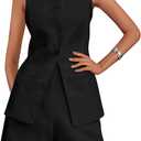PRETTYGARDEN Women's 2 Piece Sets 2026 Summer Trendy Button Down Suit Vest Tops High Waisted Shorts Business Casual Outfits (L)