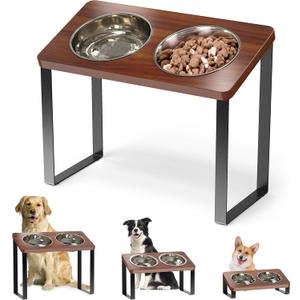 Ergonomic Elevated Dog Bowl Stand Feeding Station with Stainless Steel Bowls Included- Waterproof 15 Tilted Raised Dog Feeder for Small, Medium & Large Breeds, Durable & Easy to Clean