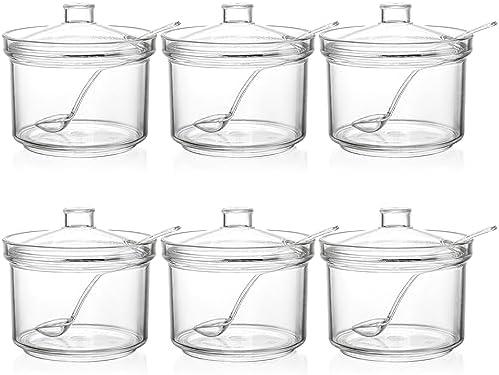 ZEAYEA Set of 30 Clear Acrylic Sugar Bowl, 14 oz Seasoning Box Condiment Pots with Spoon and Lid, Sugar Spice Salt Canister for Home Kitchen, Coffee Bar, Restaurant