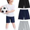 Witwot 3 Pack Toddler Boys Athletic Basketball Shorts Baby Boy Soccer Shorts Summer Clothes Size 2-5T (4T, Black-light Grey-navy)