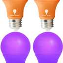 4 Pack A19 LED Purple Light Bulb LED Orange Light Bulb 120V E26 Base 9 Watt (60-watt Replacement) Purple Bulb Orange Bulb, Party Decoration, Porch, Home Lighting, Halloween Light Bulbs