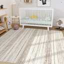 Nakagishi 6x8 Area Rug Living Room: Washable Boho Large Neutral Modern Soft Farmhouse Rugs Stain Resistant Indoor Floor Non-Slip Carpet for Bedroom Nursery Kids Playroom Office Dining Room- Brown