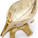 JUXYES Ceramic Soap Dish Holder Self Draining, Unique Waterfall Soap Dish Leaf Shape Decorative Soap Dish Tray Tabletop Drainable Soap Saver Bathtub Waterfall Soap Dish Holder for Bathroom Shower (Golden)